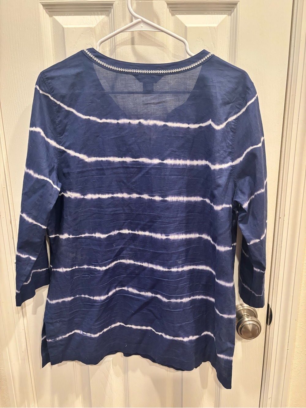 Tommy Bahama Navy and White Horizontal Tie-Dye Tunic Size M